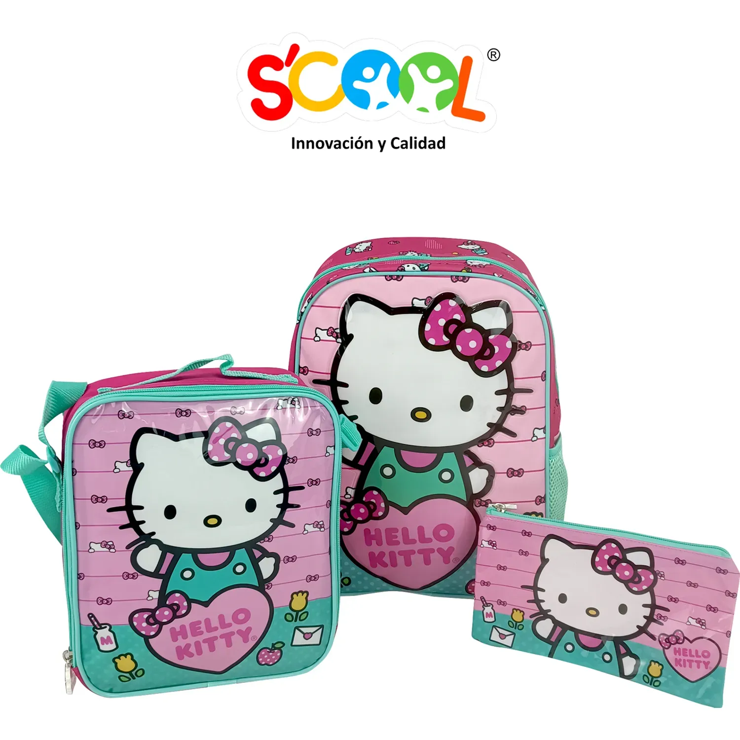 Scool Set Scool Mochila Pvc A4 Kombat Hello Kitty color rosado | Platanitos