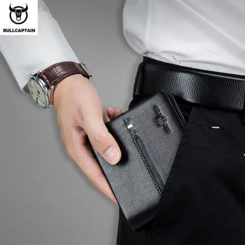 Bullcaptain Billetera De Cuero Brillante Hombre Qb-0020