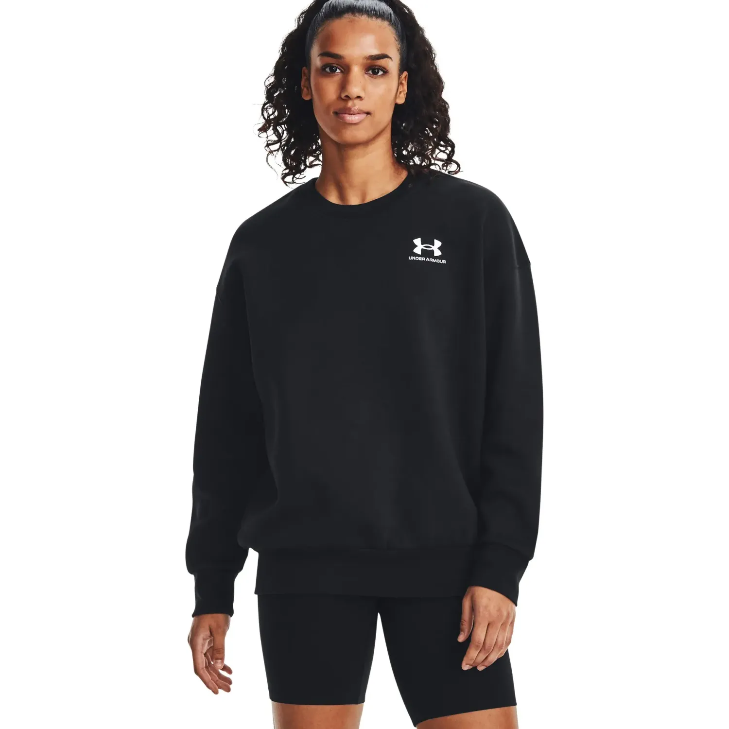 Under Armour Polera Under Armour Training Mujer Essential Fleece Oversize Crew color negro | Platanitos