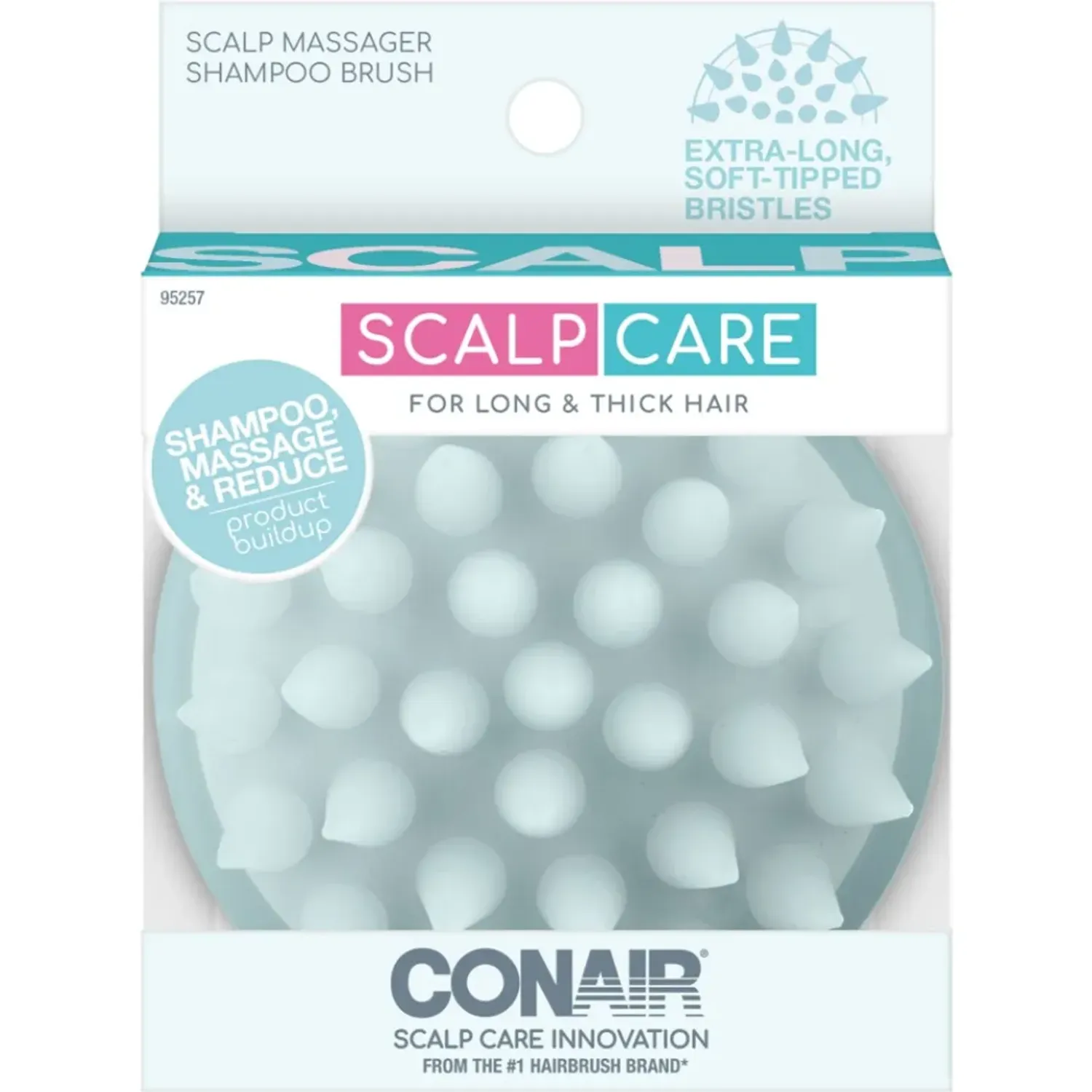 Cepillo Conair Masajeador Para Shampoo Cerdas Extra Long color negro | Platanitos